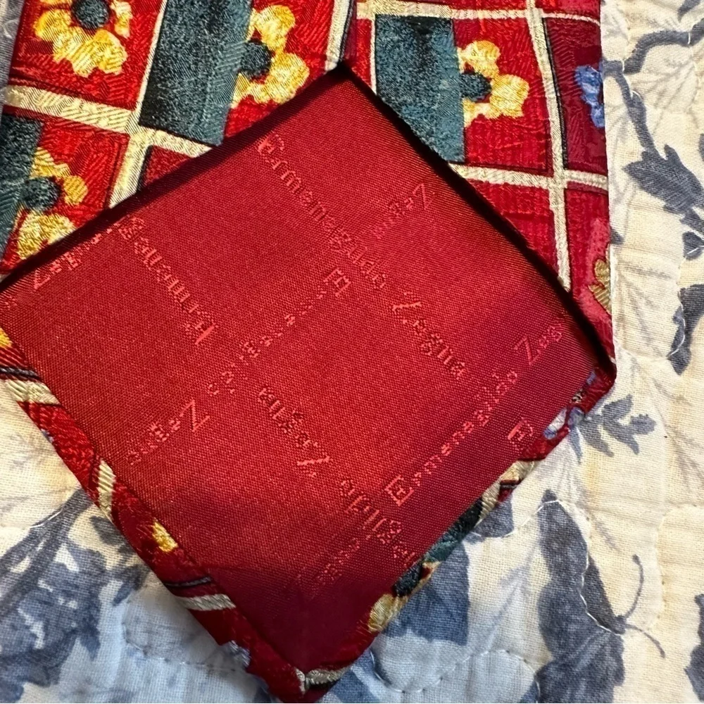 Ermenegildo Zegna Tie Red and Yellow Silk Floral 4” Wide